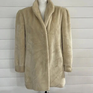 Vintage Dasco Faux fur cream mid length coat jacket mob wife fuzzy women’s small